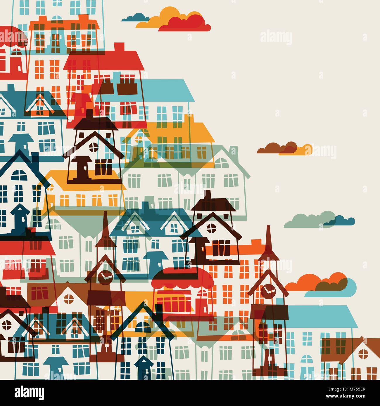 Stadt Hintergrund Design mit niedlichen bunten Häusern Stock Vektor