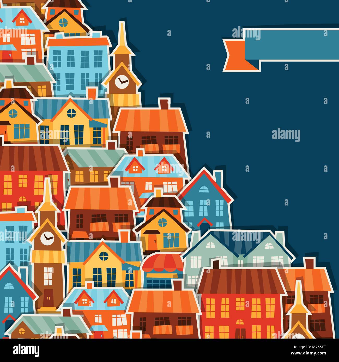 Stadt Hintergrund Design mit niedlichen bunten Aufkleber Häuser Stock Vektor