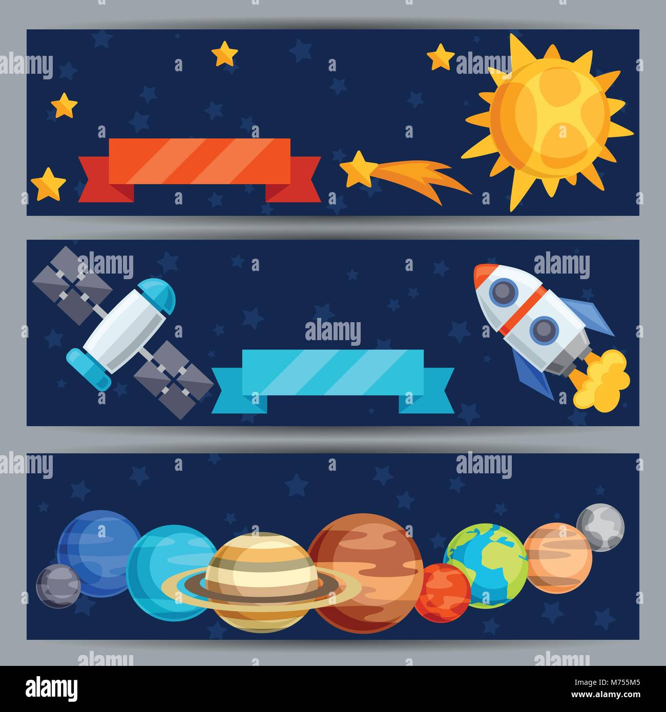 Horizontale Banner mit Sonnensystem und Planeten Stock Vektor