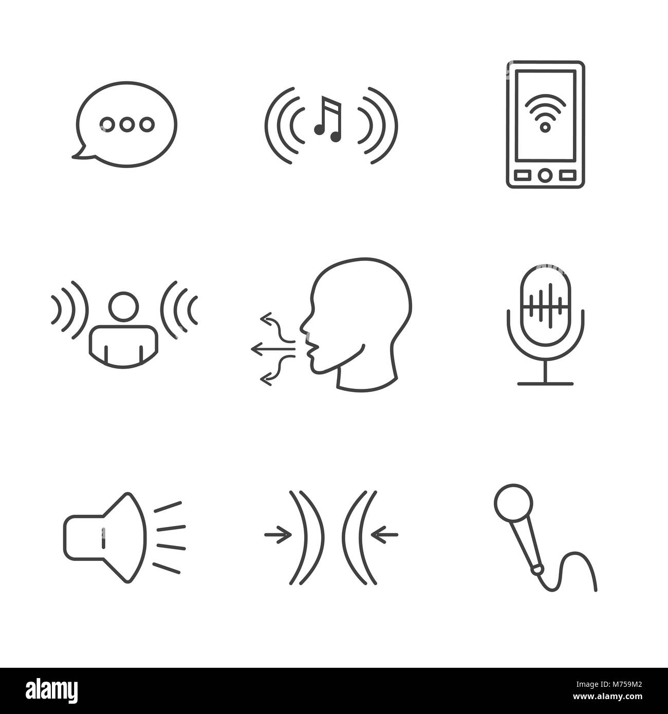 Sprachaufzeichnung und Voiceover Icon Set mit Mikrofon, Voice Scan Software Stock Vektor