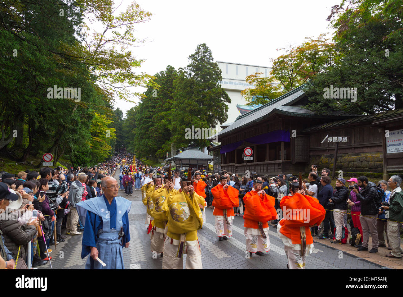 Nikko, Tochigi, Japan - 07 August, 2018: historische Parade der Samurai Krieger zu Nikko Toshogu Schrein Herbst Grand Festival (Hyakumono-Zoroe Sennin Stockfoto