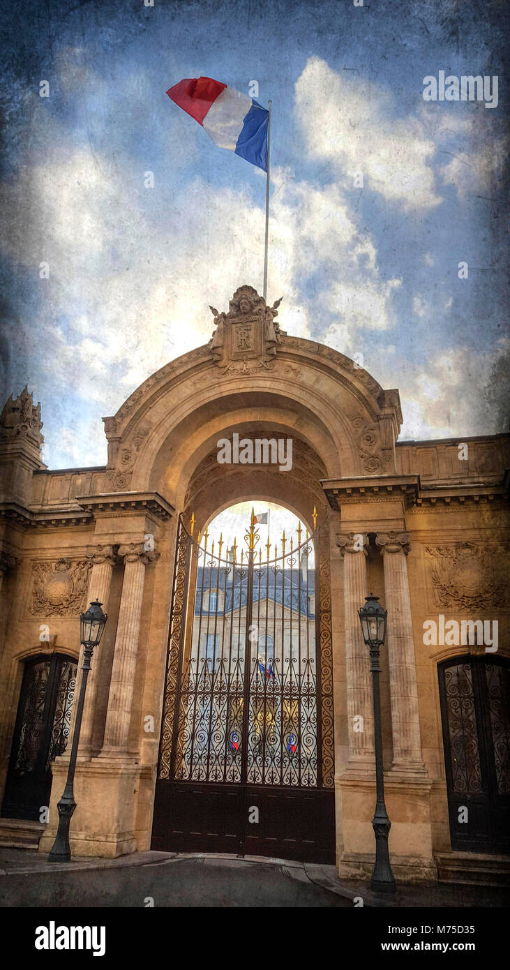 Eingang zum Elysee-Palast, Ort des französischen Präsidenten, rue du faubourg Saint Honore, Paris Frankreich Stockfoto