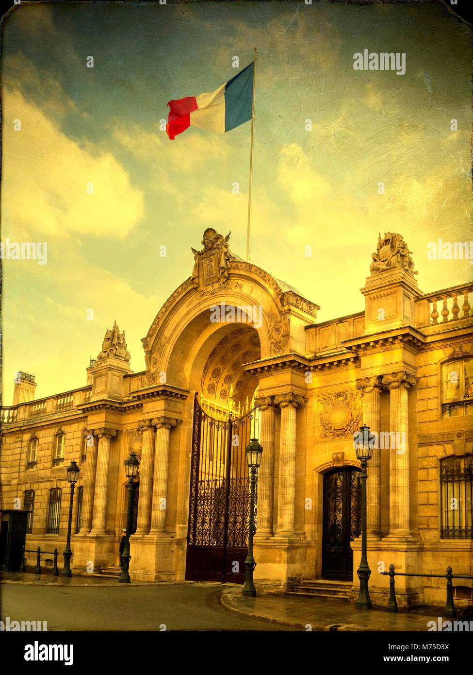 Eingang zum Elysee-Palast, Ort des französischen Präsidenten, rue du faubourg Saint Honore, Paris Frankreich Stockfoto
