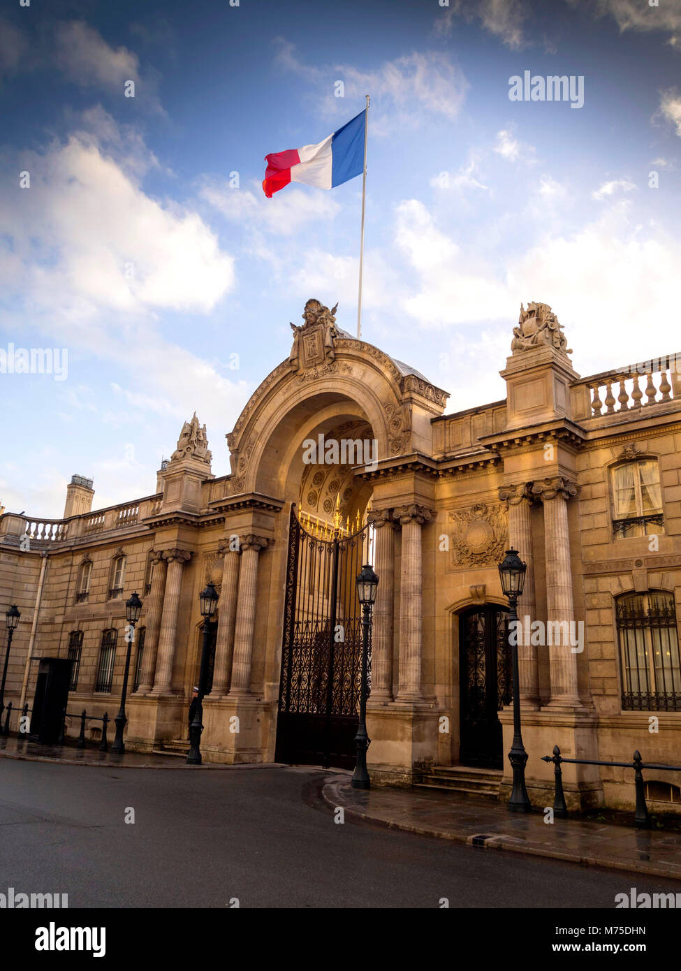 Eingang zum Elysee-Palast, Ort des französischen Präsidenten, rue du faubourg Saint Honore, Paris Frankreich Stockfoto