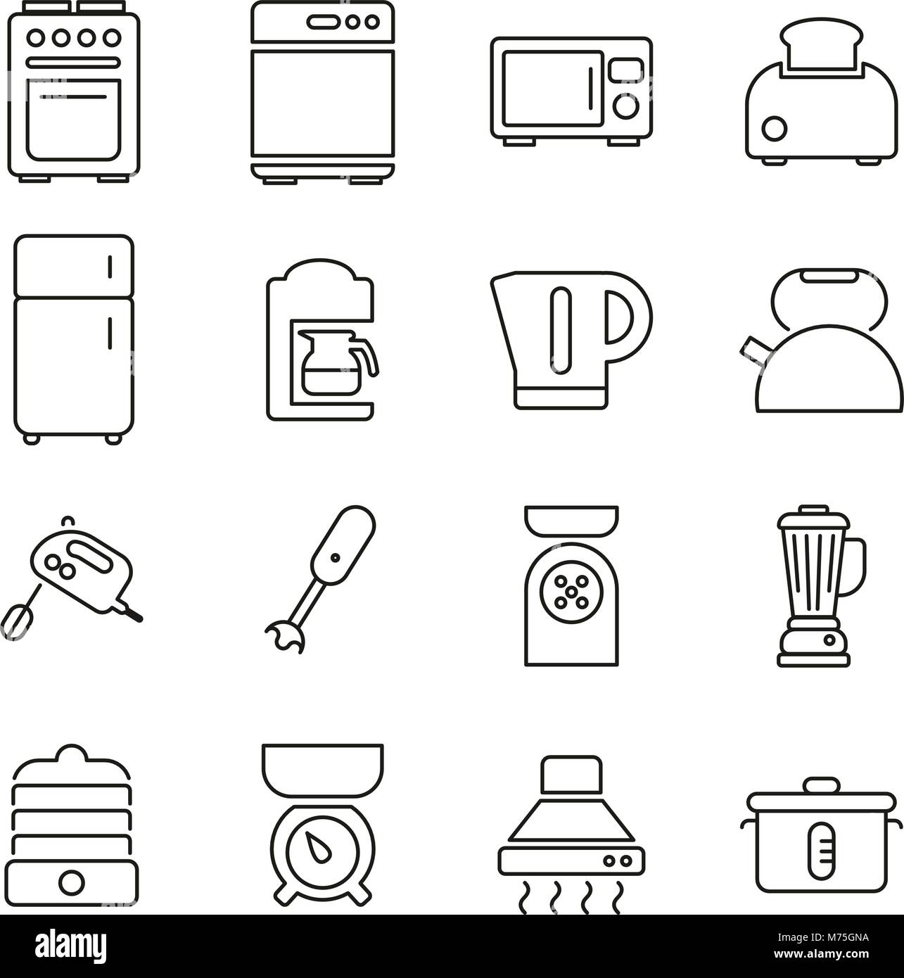 Küchengeräte Symbole dünne Linie Vektor Abbildung Stock-Vektorgrafik - Alamy