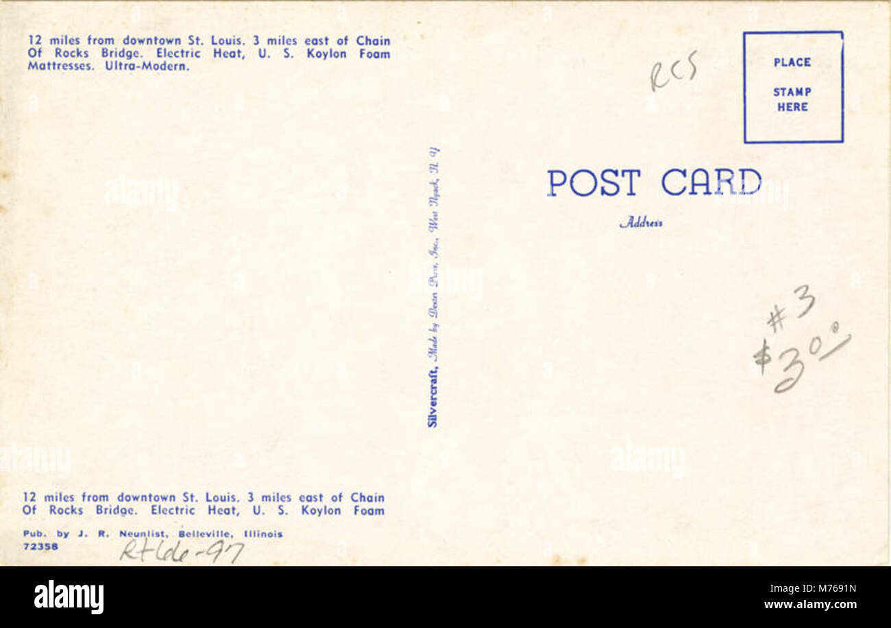 Ein Foto des Mid-West Motels, einer amerikanischen Unterkunft am Straßenrand, das sein Design und seine Beschilderung aus der Mitte des 20. Jahrhunderts zeigt. Stockfoto