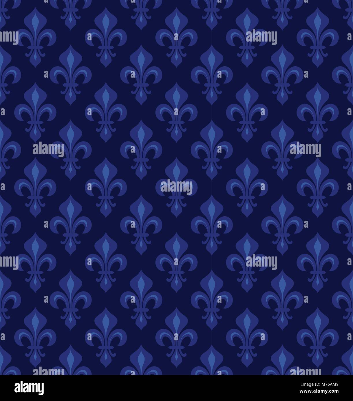 Royal heraldische Lilien (Fleur-de-lis) - dunkle Nacht violett Velvet, nahtlose Muster, Hintergrund. Stock Vektor