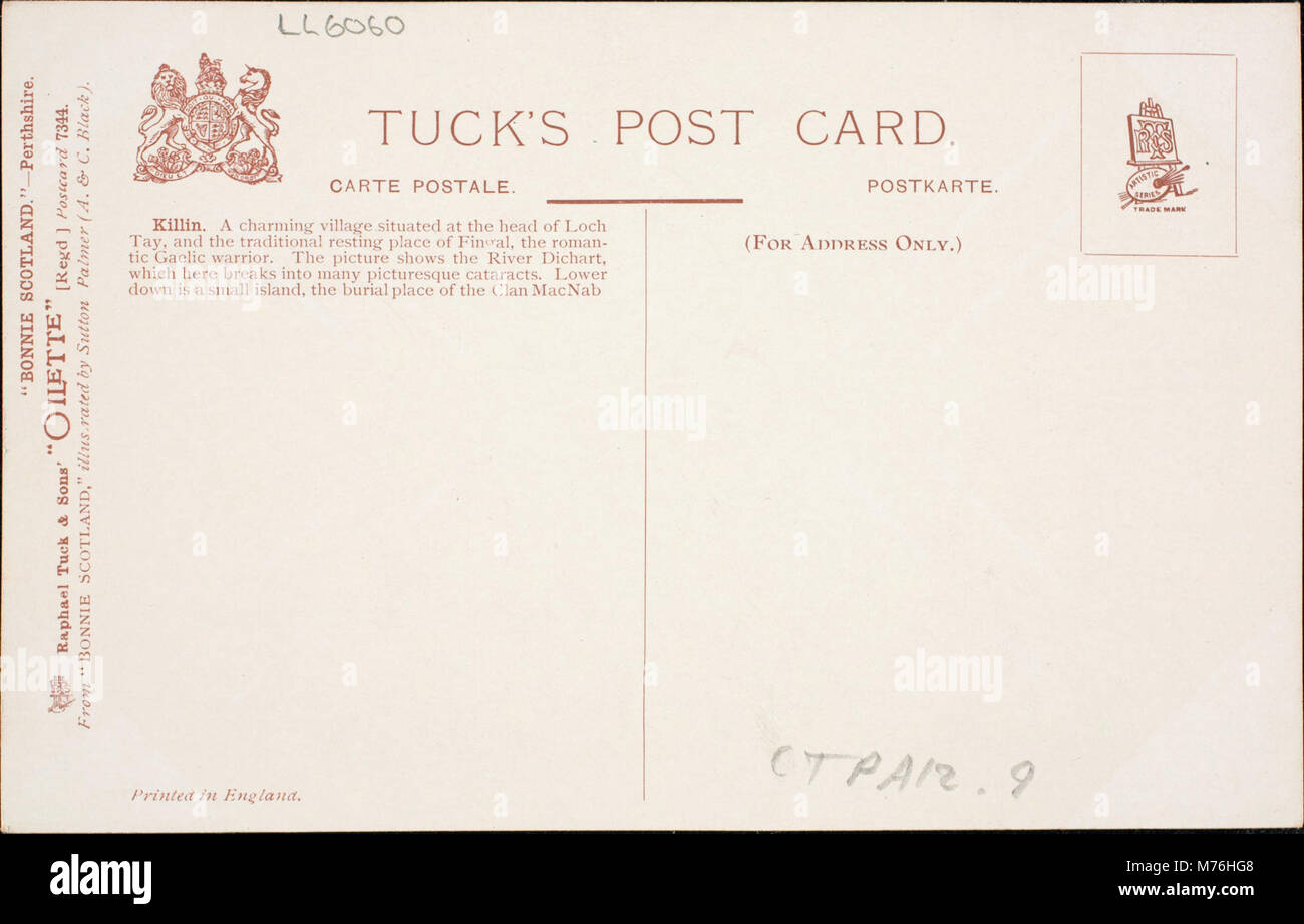 Die Lage von Killin in Perthshire ist unter NBY 441889 dokumentiert, was Einblicke in die Geographie und Geschichte der Region bietet. Stockfoto