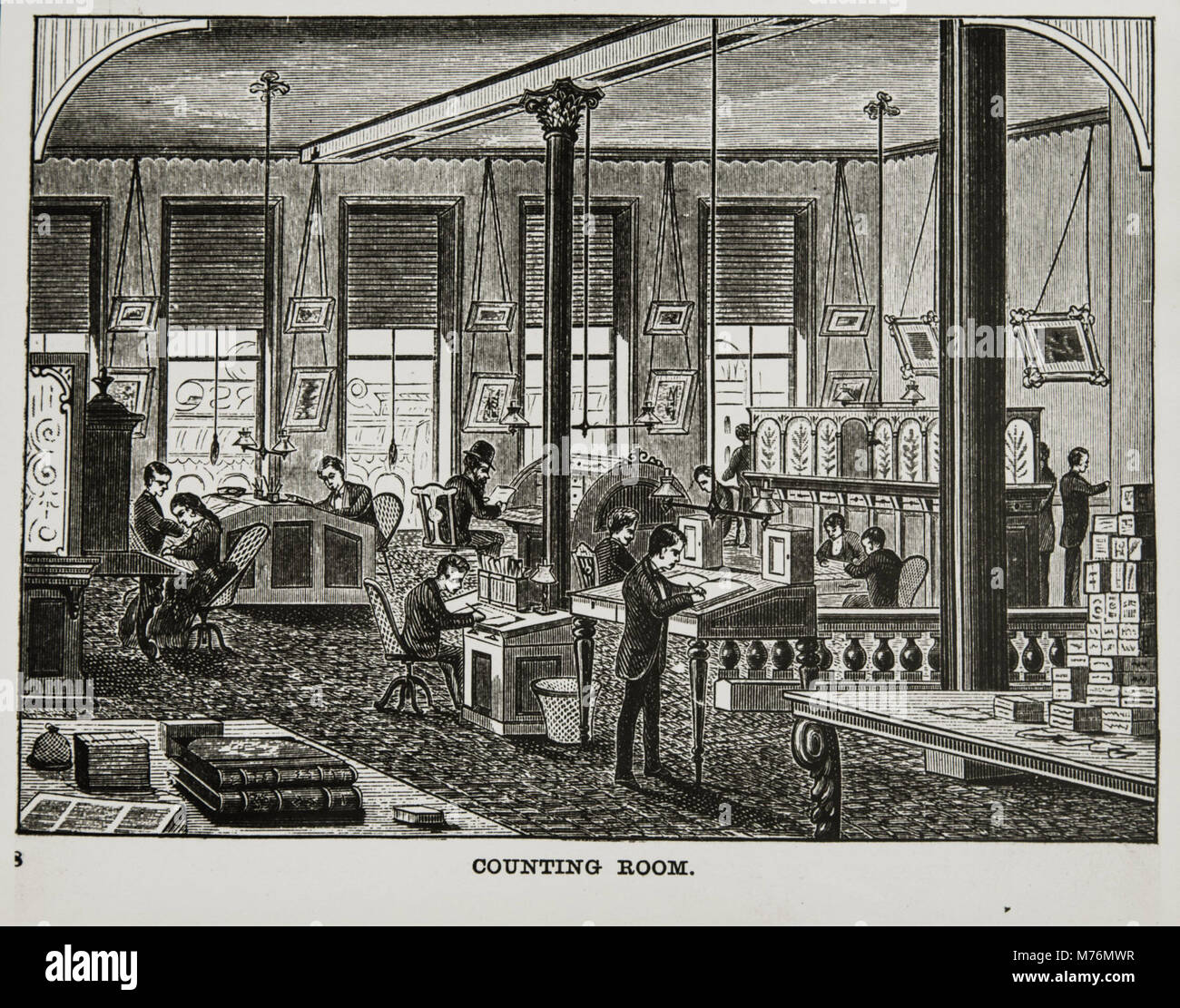 Foto der Rand McNally-Anlagen in der Monroe Street in Chicago, Illinois, mit den Bürogebäuden und der Arbeitsumgebung des Unternehmens. Stockfoto