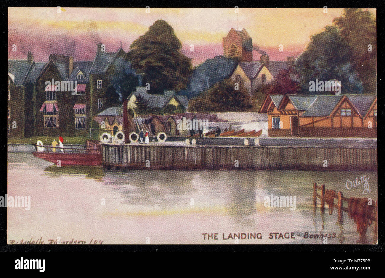 Die Landing Stage in Bowness, ein landschaftlich reizvoller Ort, wahrscheinlich an einem Gewässer. Das Bild zeigt die Struktur und ihre Funktion bei der Verbindung von Land und Wasser. Stockfoto
