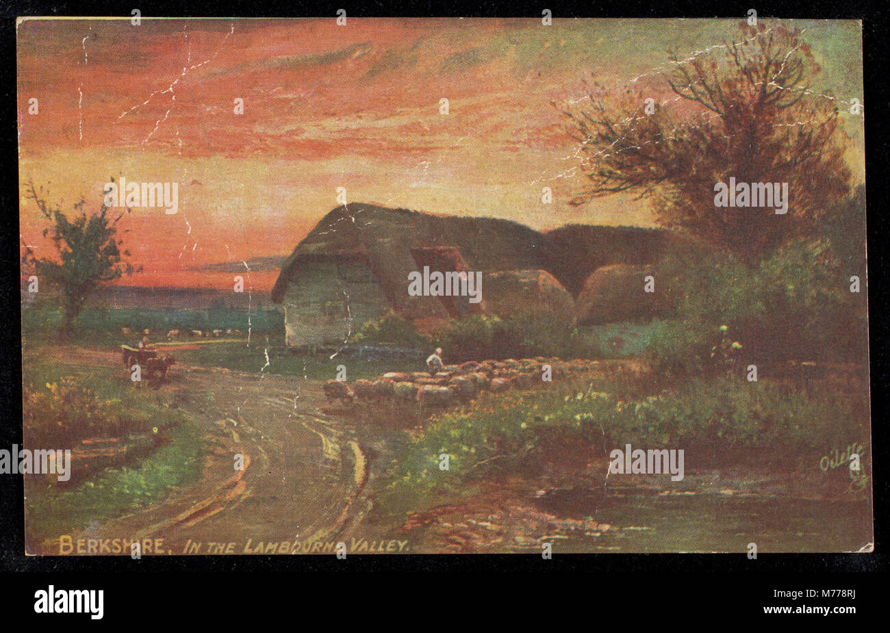 Ein malerisches Foto von Bearkshire im Lambourne Valley, das die natürliche Schönheit der englischen Landschaft zeigt. Dieses Bild zeigt die sanften Hügel und die üppige Landschaft. Stockfoto