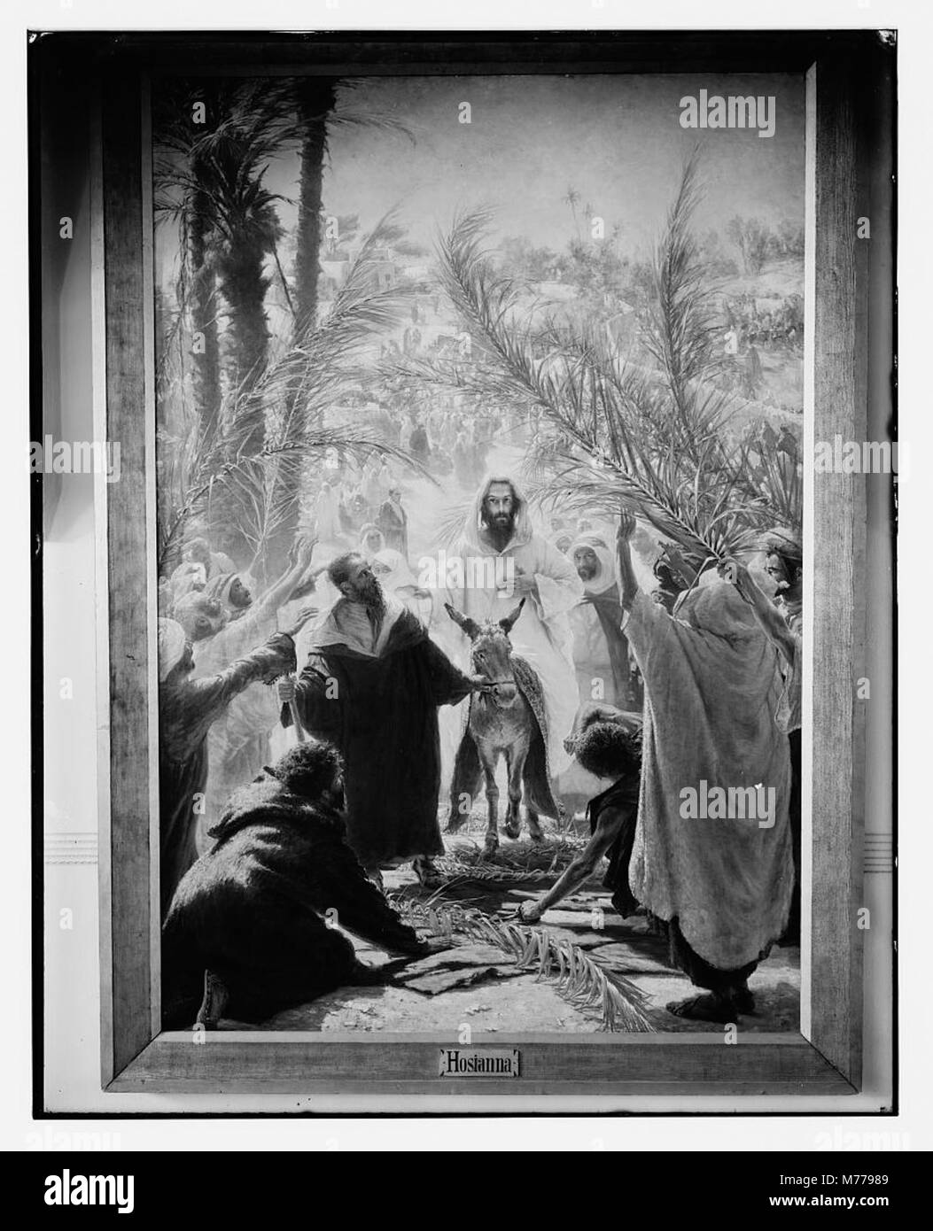 Eine historische Szene, die einen großen, triumphalen Einzug darstellt, der wahrscheinlich eine bedeutende militärische oder politische Persönlichkeit betrifft. Das Bild unterstreicht die zeremonielle und feierliche Natur der Veranstaltung. Stockfoto