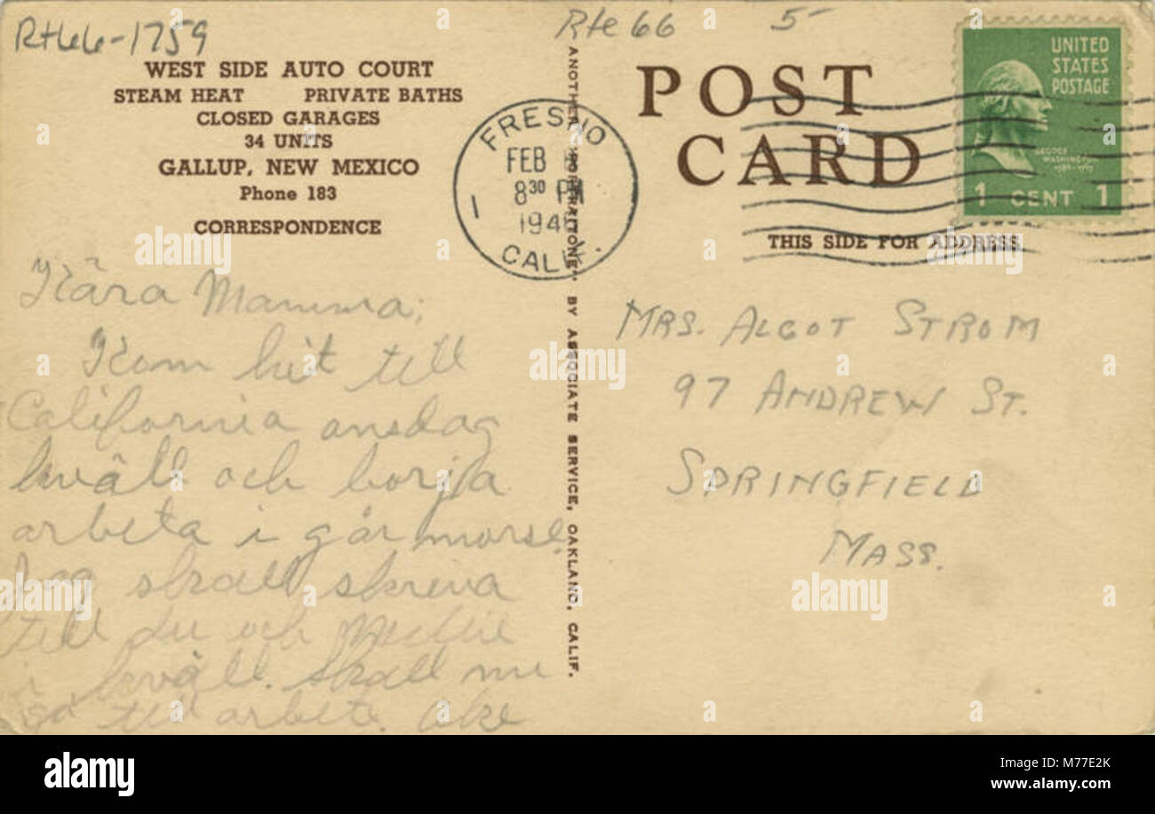 Das West Side Auto Court, gekennzeichnet durch seine Registrierungsnummer NBY 432497, ist ein frühes Beispiel für Auto Courts, eine Form der Straßenunterbringung, die von Anfang bis Mitte des 20. Jahrhunderts bei Autofahrern beliebt war. Stockfoto