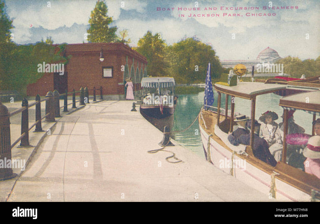 Boat House und Exkursion Dampfer im Jackson Park, Chicago (NBY) 415069 Stockfoto