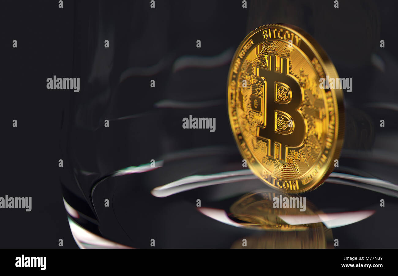 Golden bitcoin allein auf dem Boden einer jar. Riskante Investition Konzept. 3D-Rendering Stockfoto