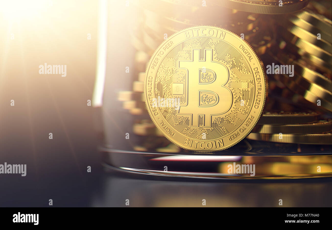 Speichern von Bitcoins in jar beim Warten auf gute Chancen. 3D-Rendering Stockfoto