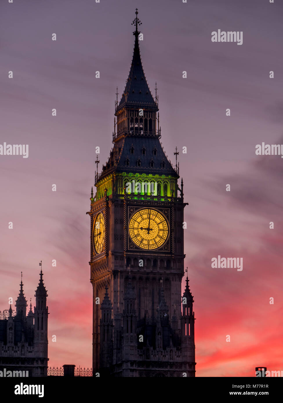 Big Ben bei Sonnenuntergang, Westminster, London, England, Vereinigtes Königreich, Europa Stockfoto
