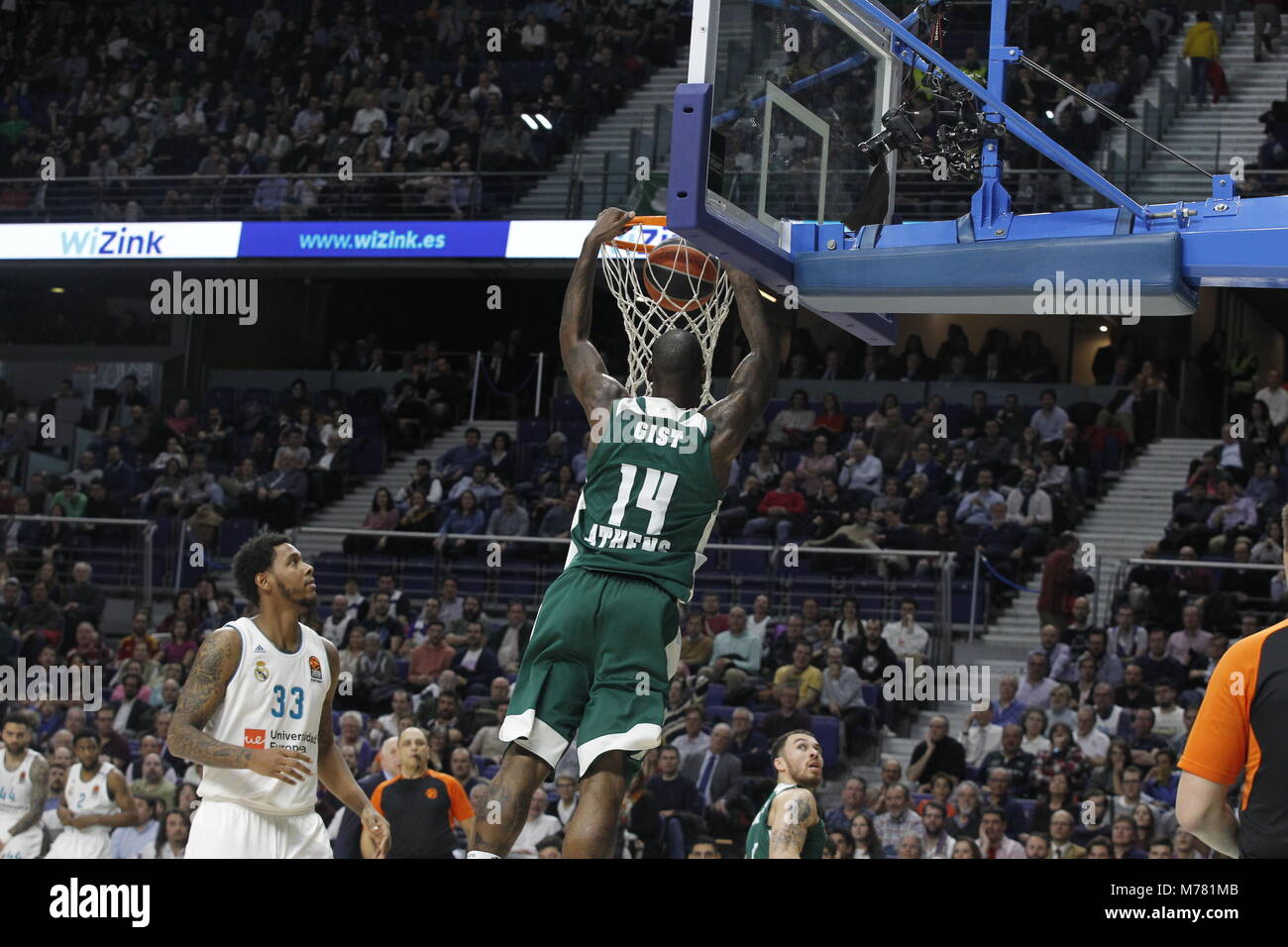 Während Euroligue Spiel zwischen Real Madrid Panathinaikos vs im Palacio de los Deportes am Donnerstag, den 8. März 2018 in Madrid, Spanien. Credit: Gtres Información más Comuniación auf Linie, S.L./Alamy leben Nachrichten Stockfoto