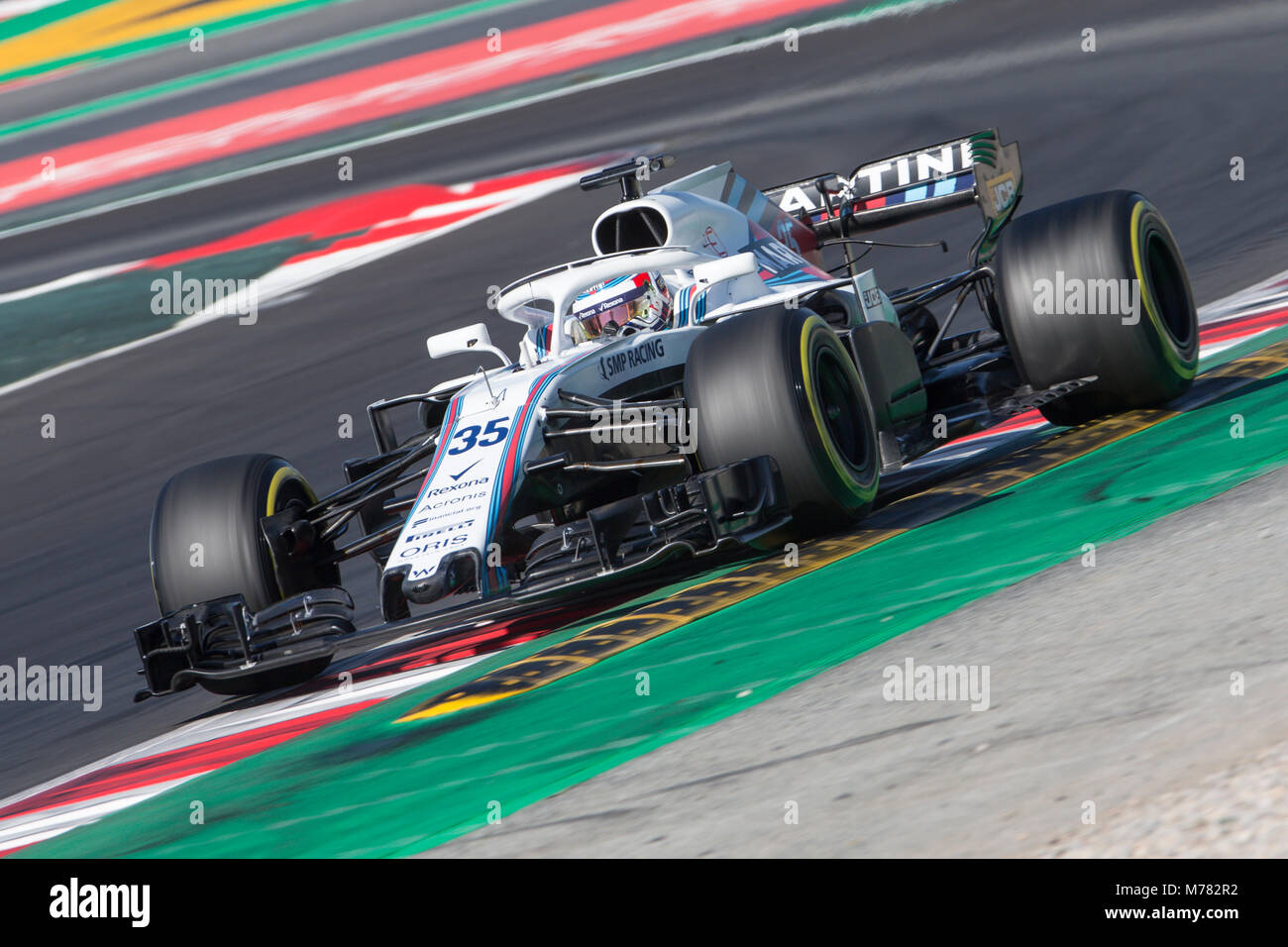 Barcelona, Spanien. 9 Mär, 2018. Williams Fahrer Sergei Sirotkin (35) in Russland während des Test der F1 feierte am Stromkreis des Barcelonacon 9. März 2018 in Barcelona, Spanien. (Credit: Mikel Trigueros/Urbanandsport/Cordon Drücken) Credit: CORDON PRESSE/Alamy leben Nachrichten Stockfoto