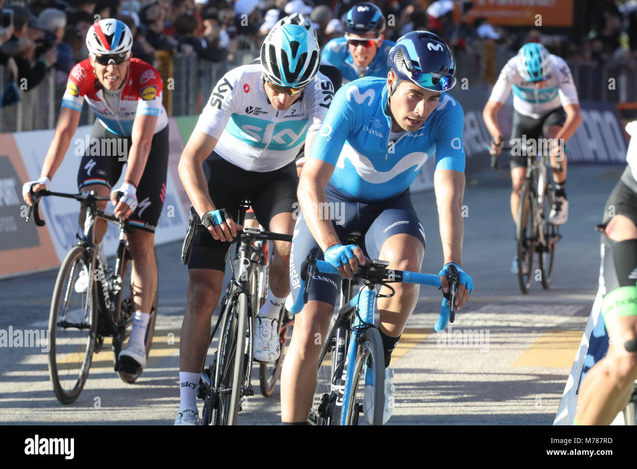 Follonico Trevi, Italien. 9 Mär, 2018. Mikel Landa (Team Movistar) während der UCI World Tour, Tirreno-Adriatico 2018, Etappe 3, follonico Trevi, in Italien, am 9. März 2018 - Foto Laurent Layris/DPPI Credit: Laurent Lairys/Agence Locevaphotos/Alamy leben Nachrichten Stockfoto