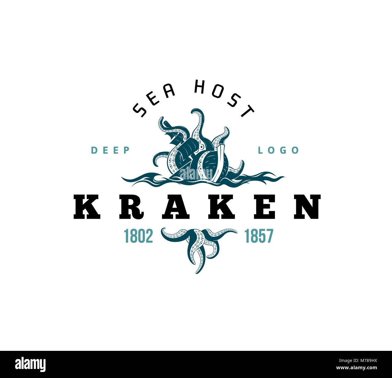 Riesige böse Kraken Logo, Silhouette Oktopus Meer Monster mit Tentakeln Stock Vektor