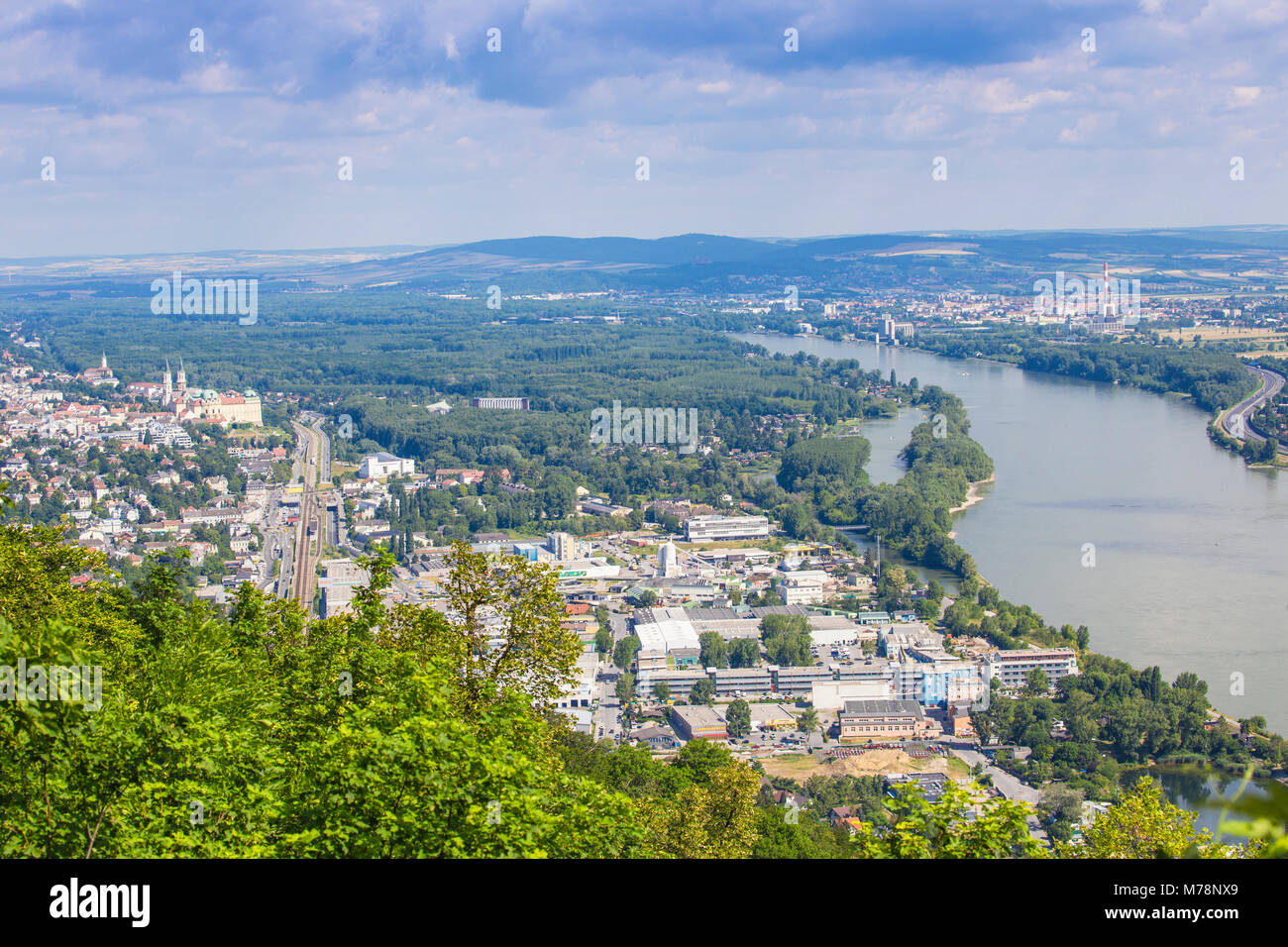 Blick auf die Donau und Wien, Österreich, Europa Stockfoto