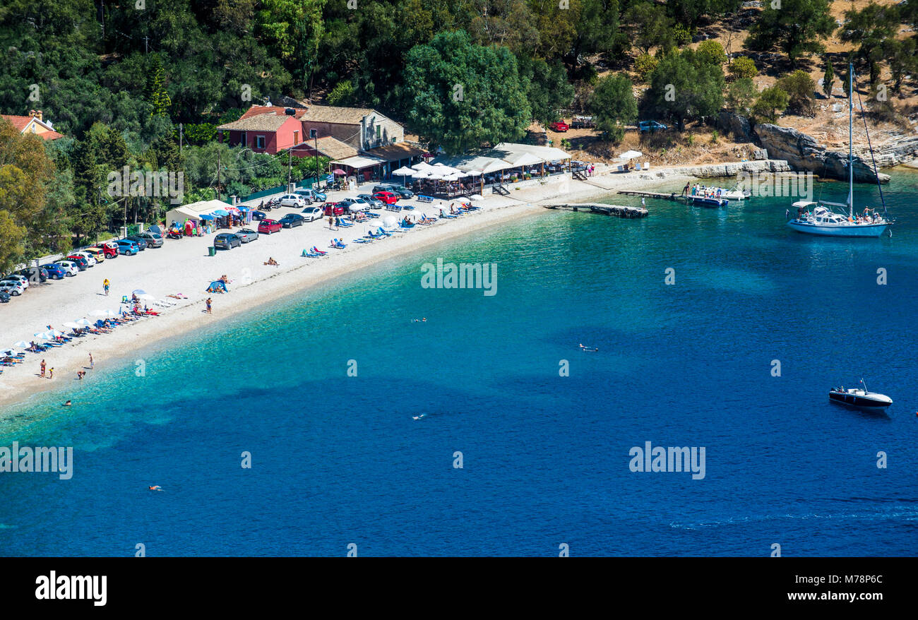 Blick über Kerasia Beach, Korfu, Ionische Inseln, Griechische Inseln, Griechenland, Europa Stockfoto