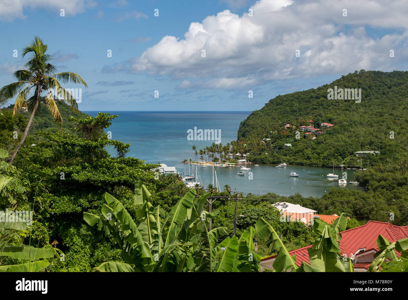 Das tropisch und sehr geschützten Marigot Bay, St. Lucia, Windward Islands, West Indies Karibik, Mittelamerika Stockfoto