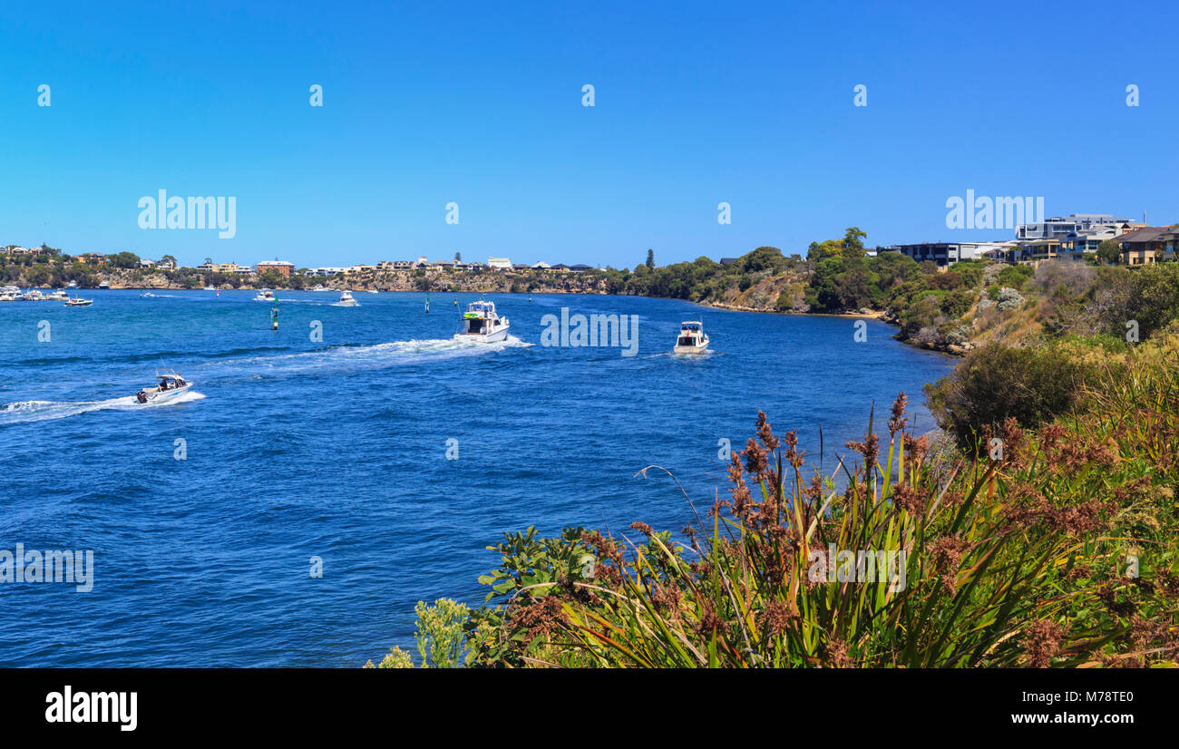 Boote auf dem Swan River an der North Fremantle. Perth, Western Australia Stockfoto