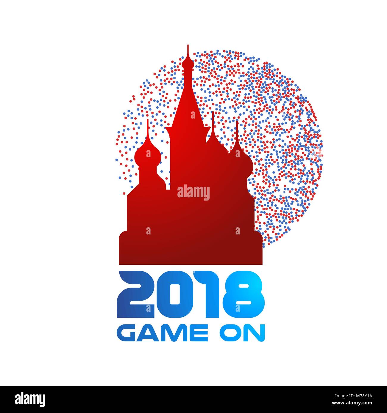 Berühmte russische Kathedrale Wahrzeichen mit Typografie 2018 Zitat und bunten Hintergrund Dekoration. Ideal für die Veranstaltung in Russland oder Tourismus Poster. EPS 10 ve Stock Vektor
