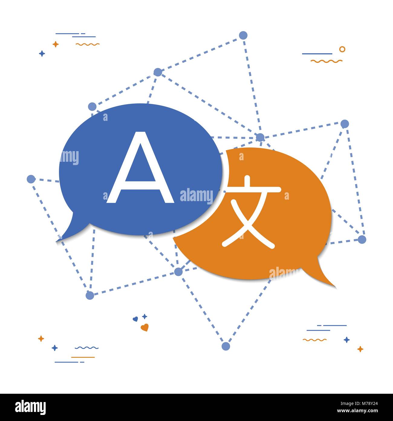 Sprache Übersetzung Symbol im Chat bubble Form. Internationale Kommunikation Unterhaltung Konzept Abbildung. EPS 10 Vektor. Stock Vektor