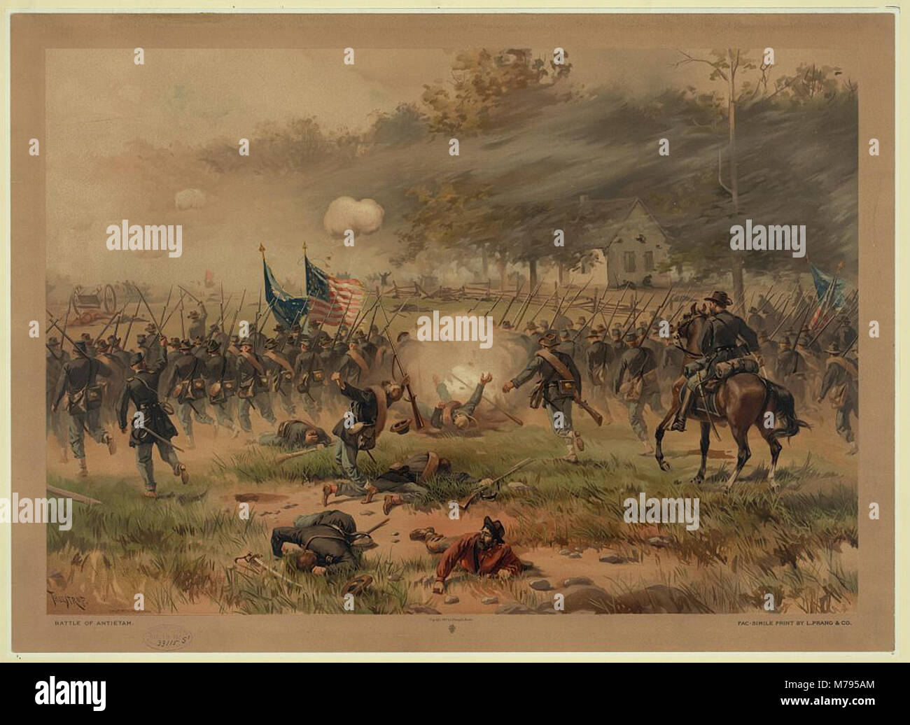 Eine Darstellung der Schlacht von Antietam durch den Künstler Thulstrup. Das Gemälde erfasst die Intensität und den Umfang einer der bedeutendsten Schlachten des Amerikanischen Bürgerkriegs. Stockfoto