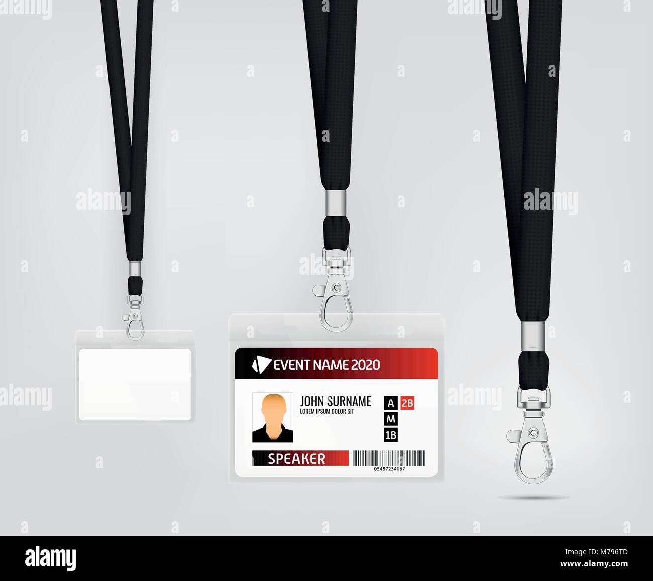 Lanyard Design mit Kordel. Netzkabel Textur Wirkung. Einfache Verbindungsmittel für Veranstaltungen. Etikettenvorlage für Ihr Design. Vector Illustration Stock Vektor