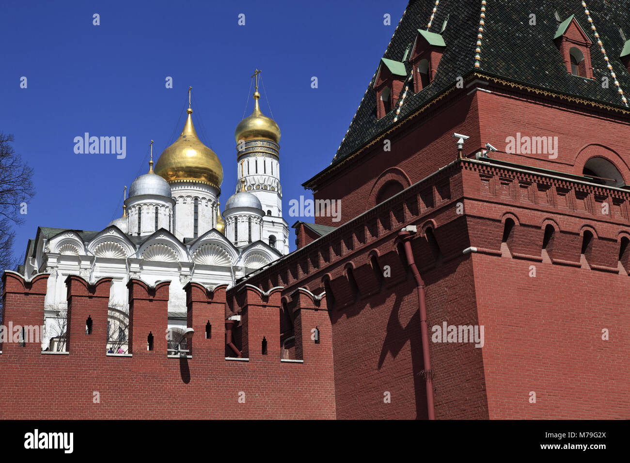 Europa, Russland, Moskau, big Kremlin Palace, Kreml Defensive Wall, bauchigen Turmspitzen, Stockfoto