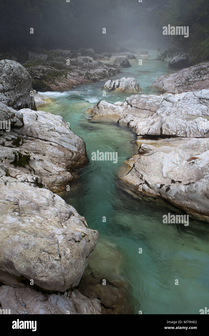 Fluss Soca in der oberen erreicht, die Julischen Alpen, Slowenien, Stockfoto