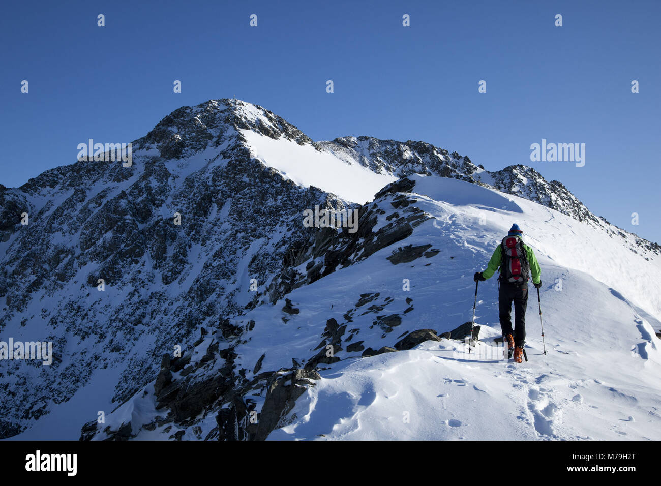 Ski Tour Ruderhofspitze, die Stubaier Alpen, Tirol, Österreich, Stockfoto