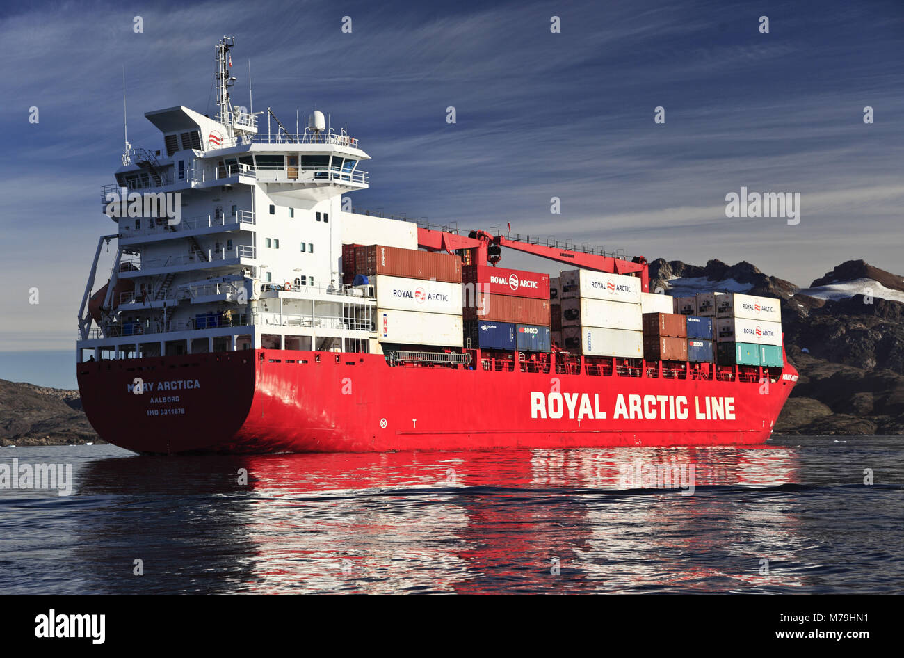 Grönland, Ostgrönland, Ammassalik, Tasiilaq, Supply Vessel, Stockfoto