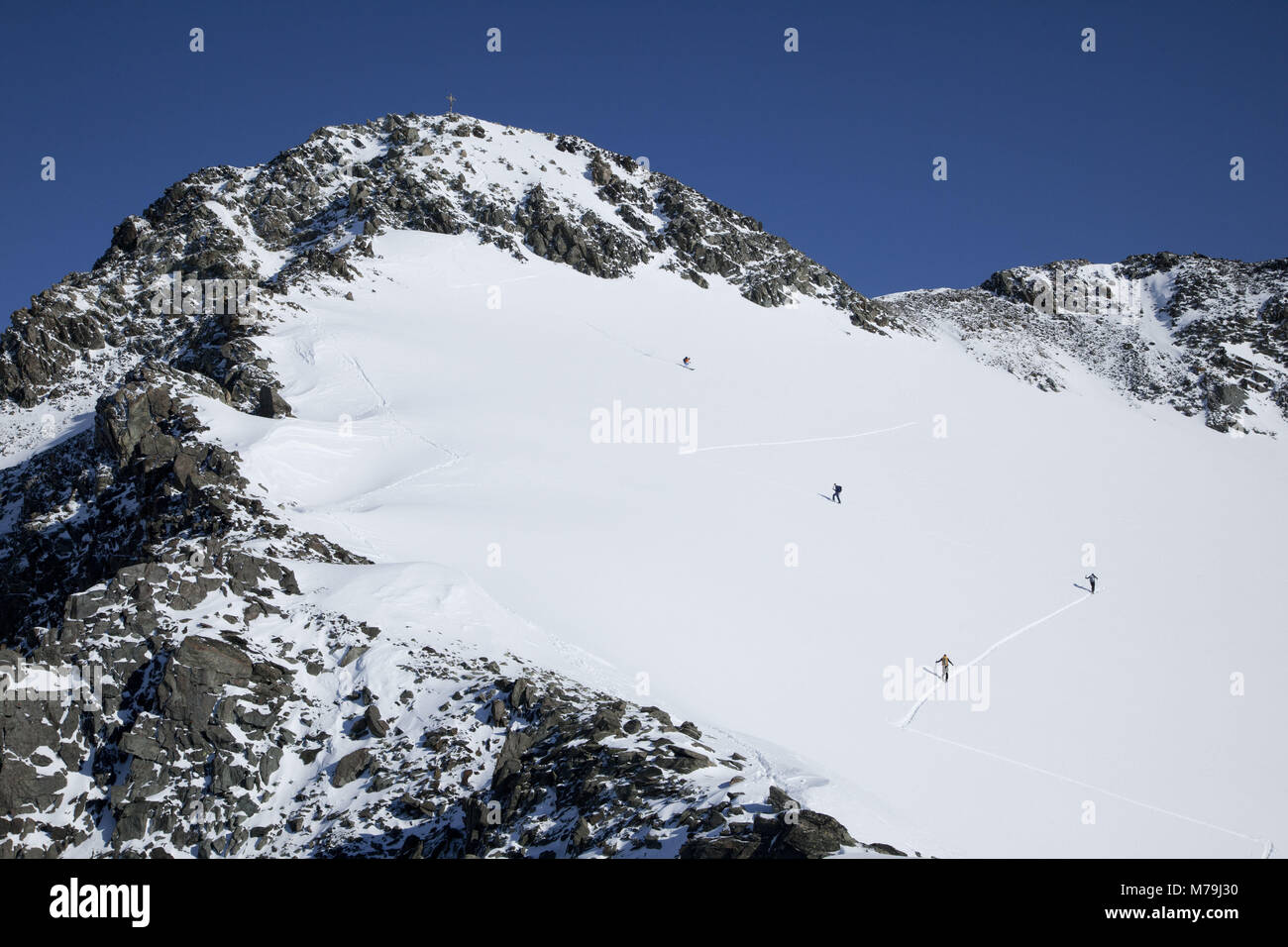 Ski Tour Ruderhofspitze, die Stubaier Alpen, Tirol, Österreich, Stockfoto