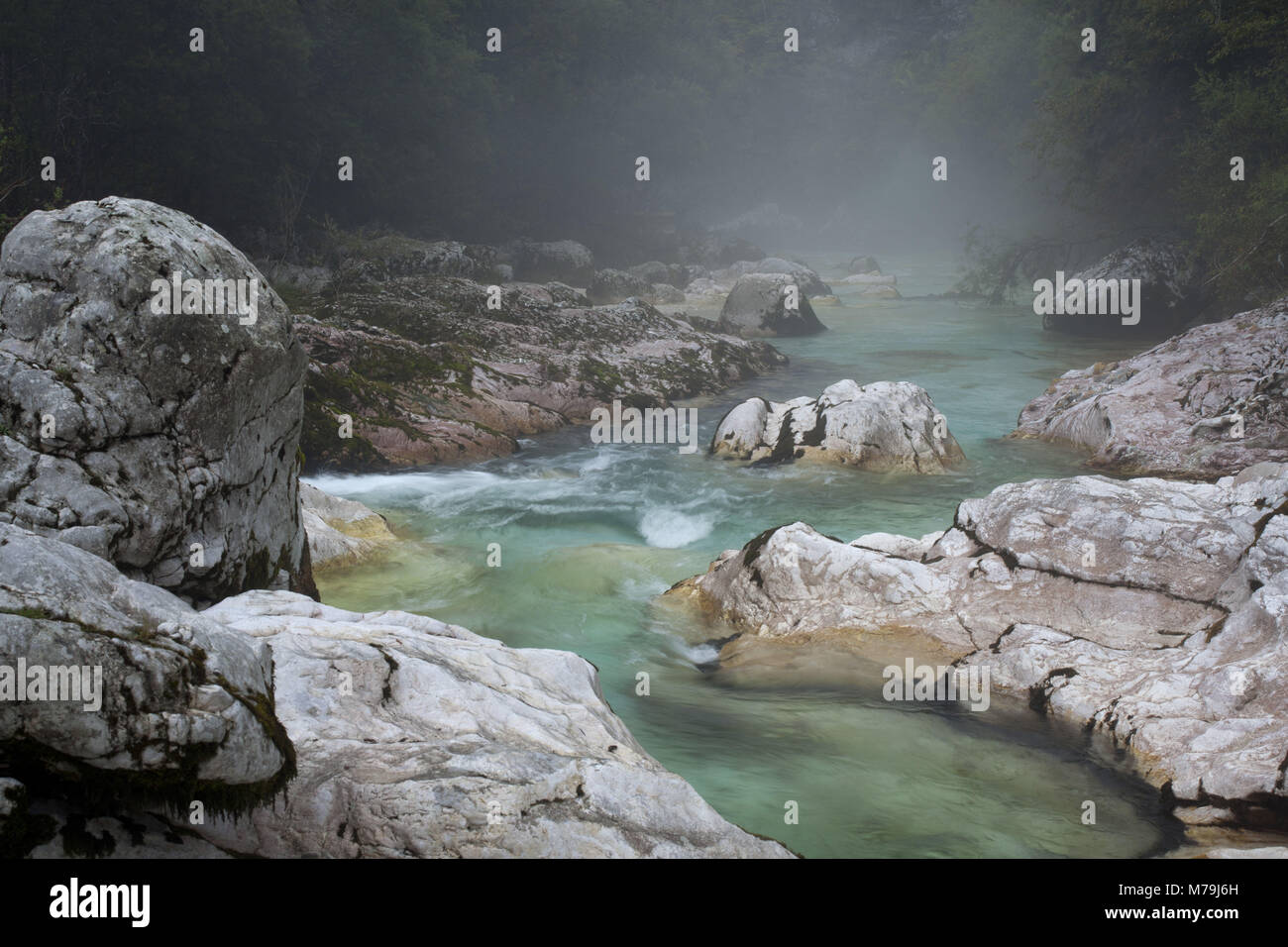 Fluss Soca in der oberen erreicht, die Julischen Alpen, Slowenien, Stockfoto