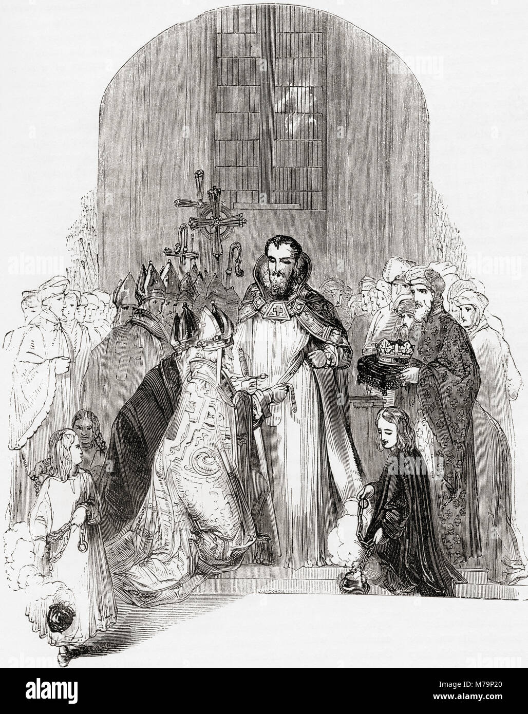 Krönung Heinrichs IV., 13. Oktober 1399. Heinrich IV., 1367-1413, aka Henry Bolingbroke. König von England und Lord von Irland. Aus Old England: eine bildliche Museum, veröffentlicht 1847. Stockfoto