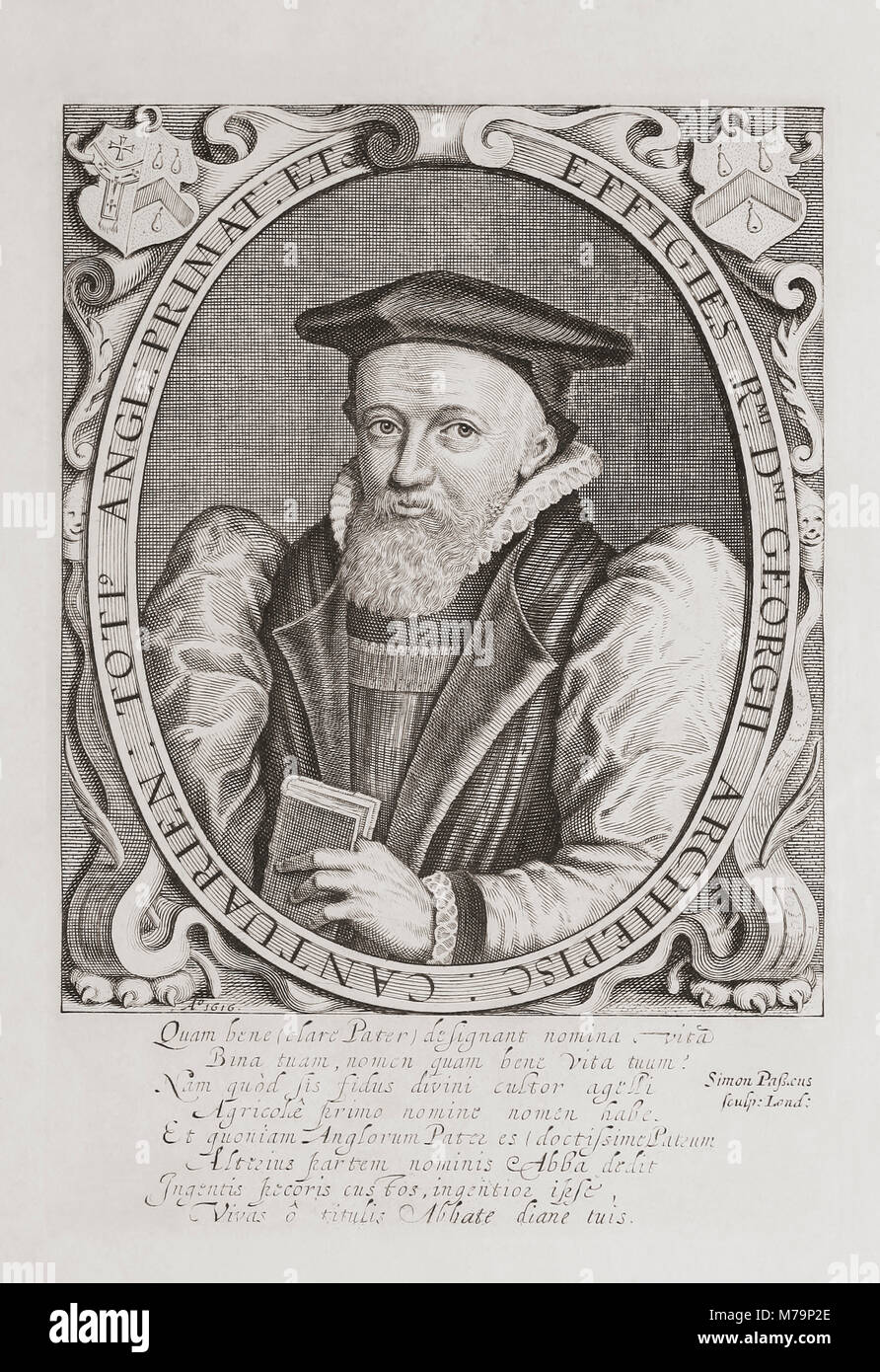 George Abbot, 1562 - 1633. Anglikanische göttlich. Meister des University College in Oxford aus dem Jahre 1597, Dean Winchester ab 1600 Erzbischof von Canterbury, ab 1611. Nach einem Stich von Simon van de Passe (C. 1595-1647) von Woodburn Galerie von seltenen Porträts, veröffentlicht 1816. Stockfoto George Abbot, 1562 - 1633. Anglikanische göttlich. Meister des University College in Oxford aus dem Jahre 1597, Dean Winchester ab 1600 Erzbischof von Canterbury, ab 1611. Nach einem Stich von Simon van de Passe (C. 1595-1647) von Woodburn Galerie von seltenen Porträts, veröffentlicht 1816. Stockfoto