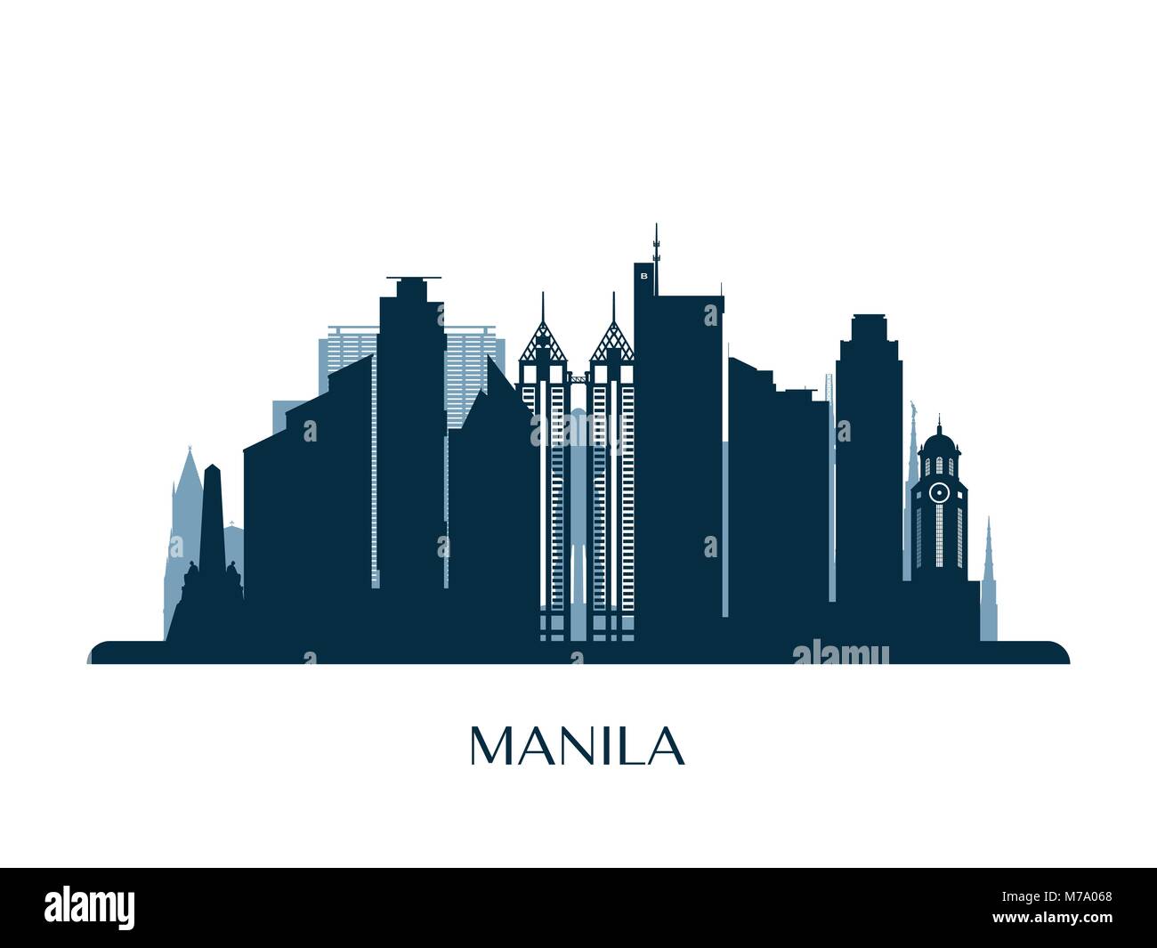 Manila Skyline, monochrome Silhouette. Vector Illustration. Stock Vektor