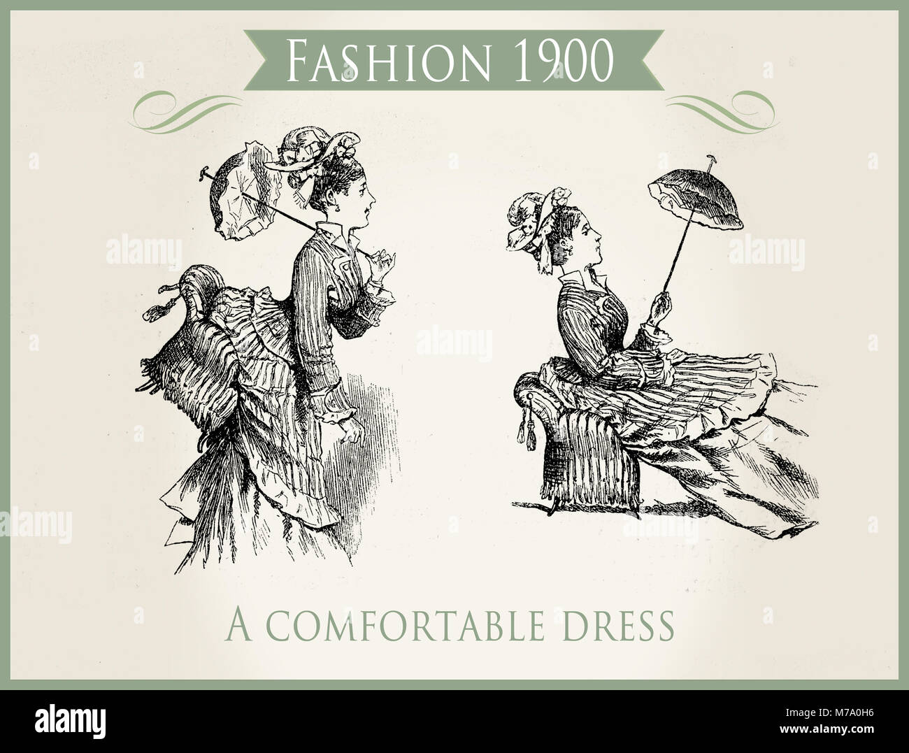 Mode 1900: ein bequemes Kleid, Karikatur und Spaß Stockfoto