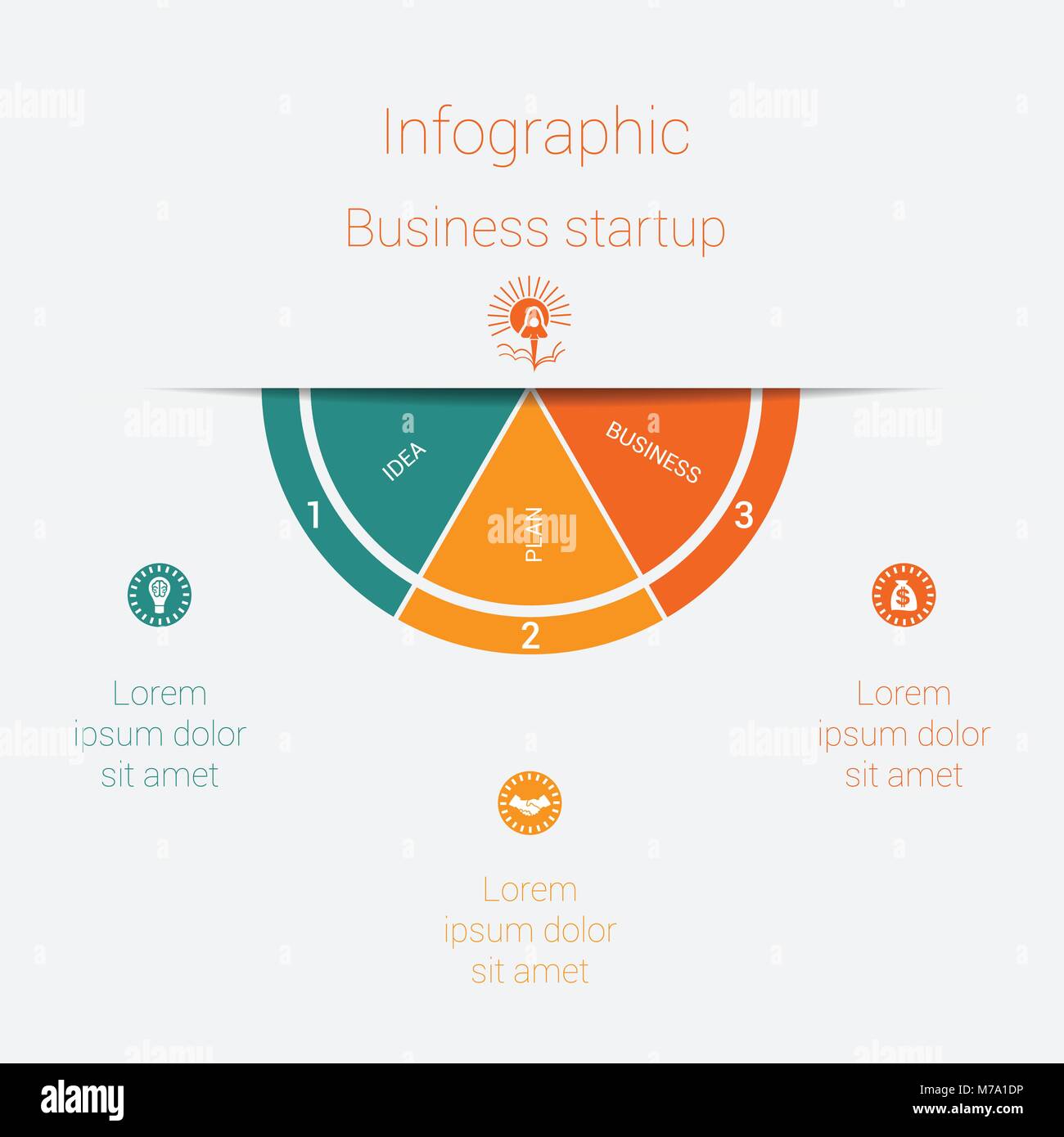 Vektor Halbkreis Vorlage Infografiken startup Business Konzept mit 3 Teile, Optionen, Schritte, Illustration für zyklische Diagramm, Tortendiagramm, Bereich, char Stock Vektor