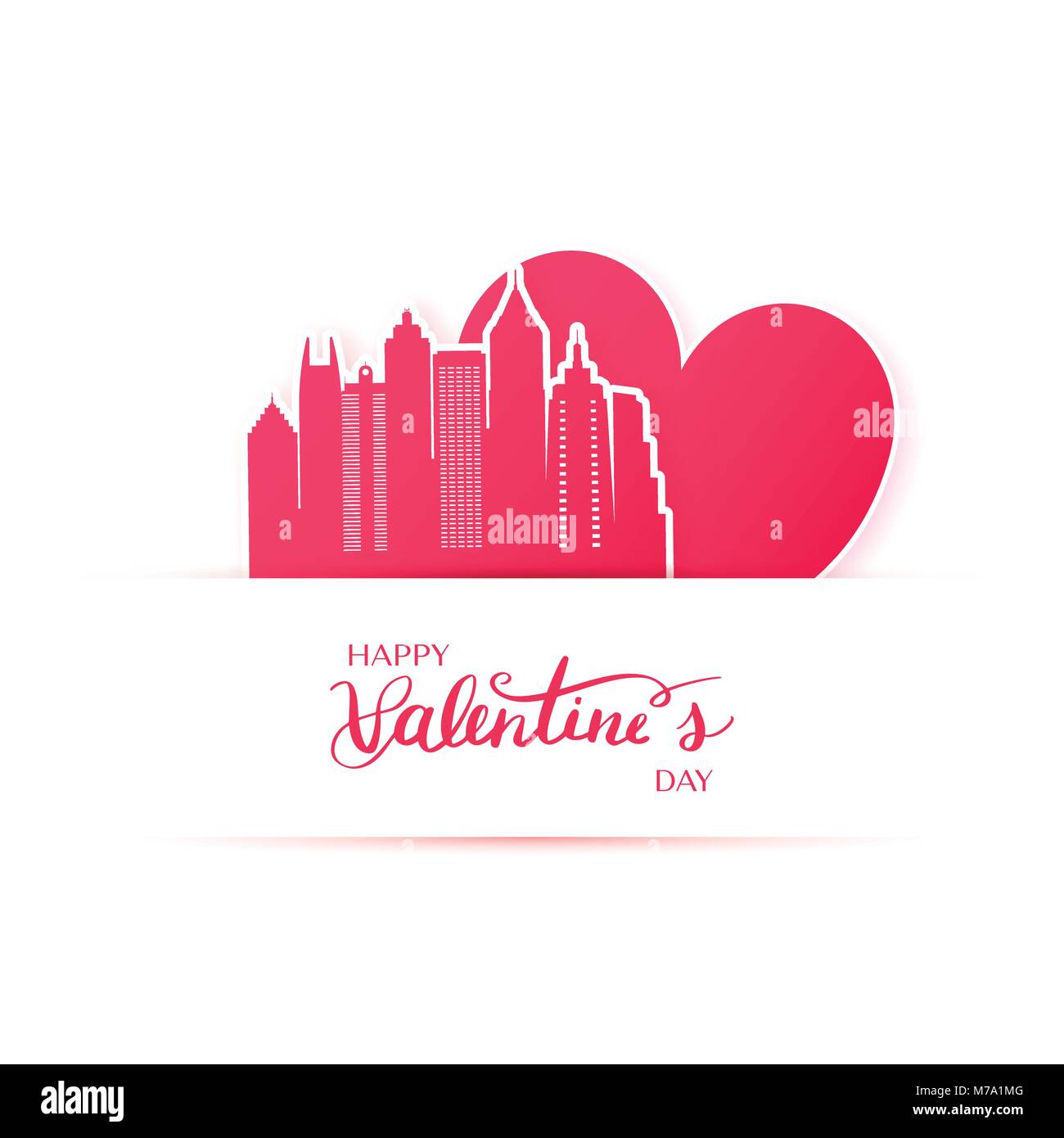 Rotes Herz und Silhouette von Atlanta City Aufkleber aus Papier. Valentine Karte in Paper art Stil. Stock Vektor