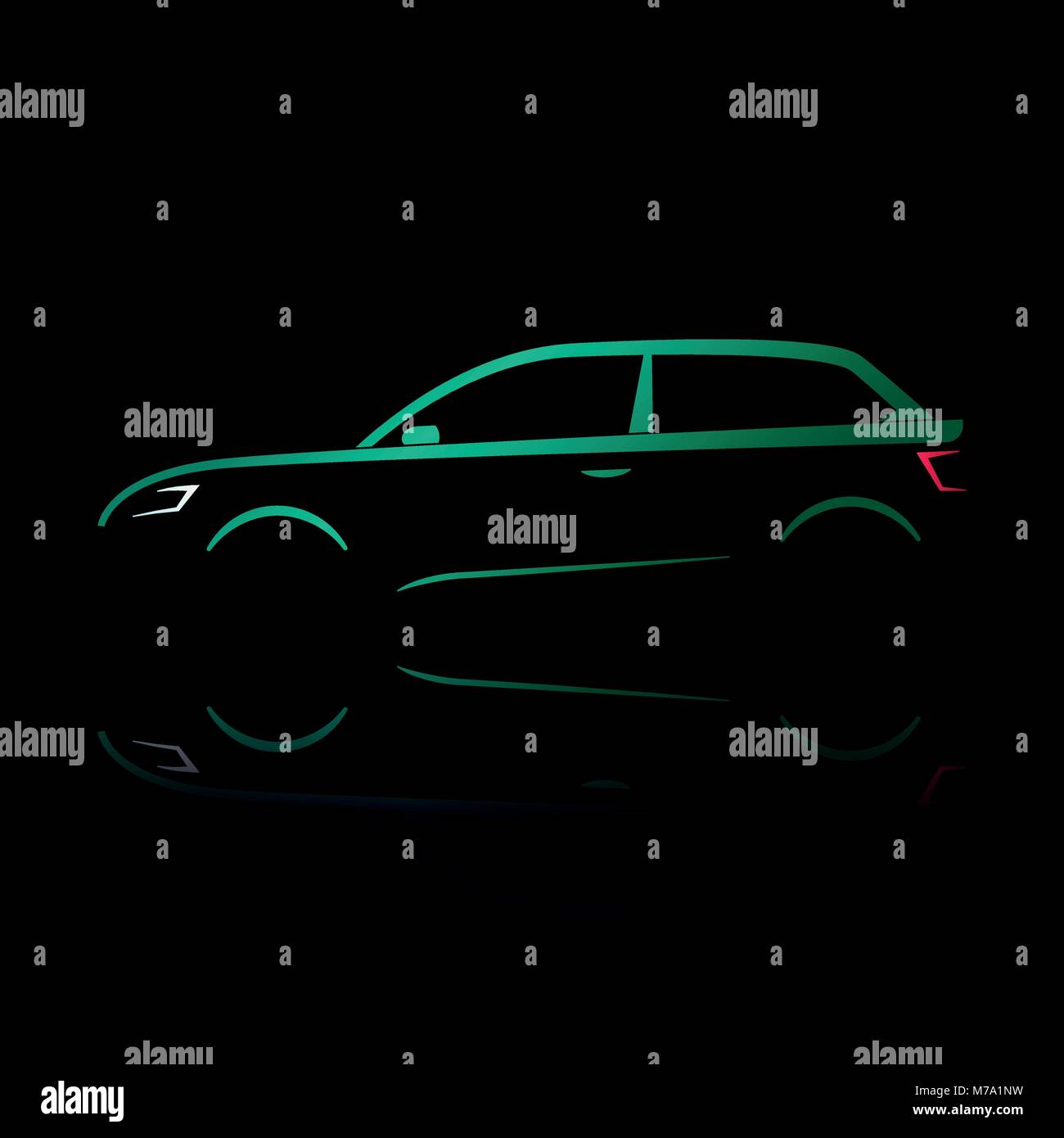 Grune Silhouette Eines Autos Coupe Auf Einem Schwarzen Hintergrund Mit Reflexion Vector Illustration Stock Vektorgrafik Alamy