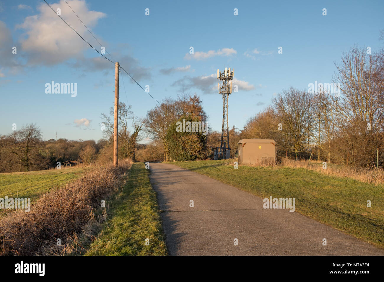 Isolierte Verstärkerstation Mast für Handys in Hertfordshire gelegen Stockfoto