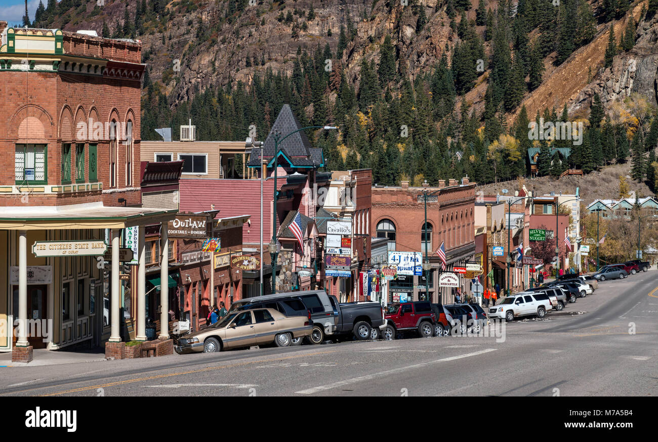 Geschäfte in der Hauptstraße in Ouray, Colorado, USA Stockfoto