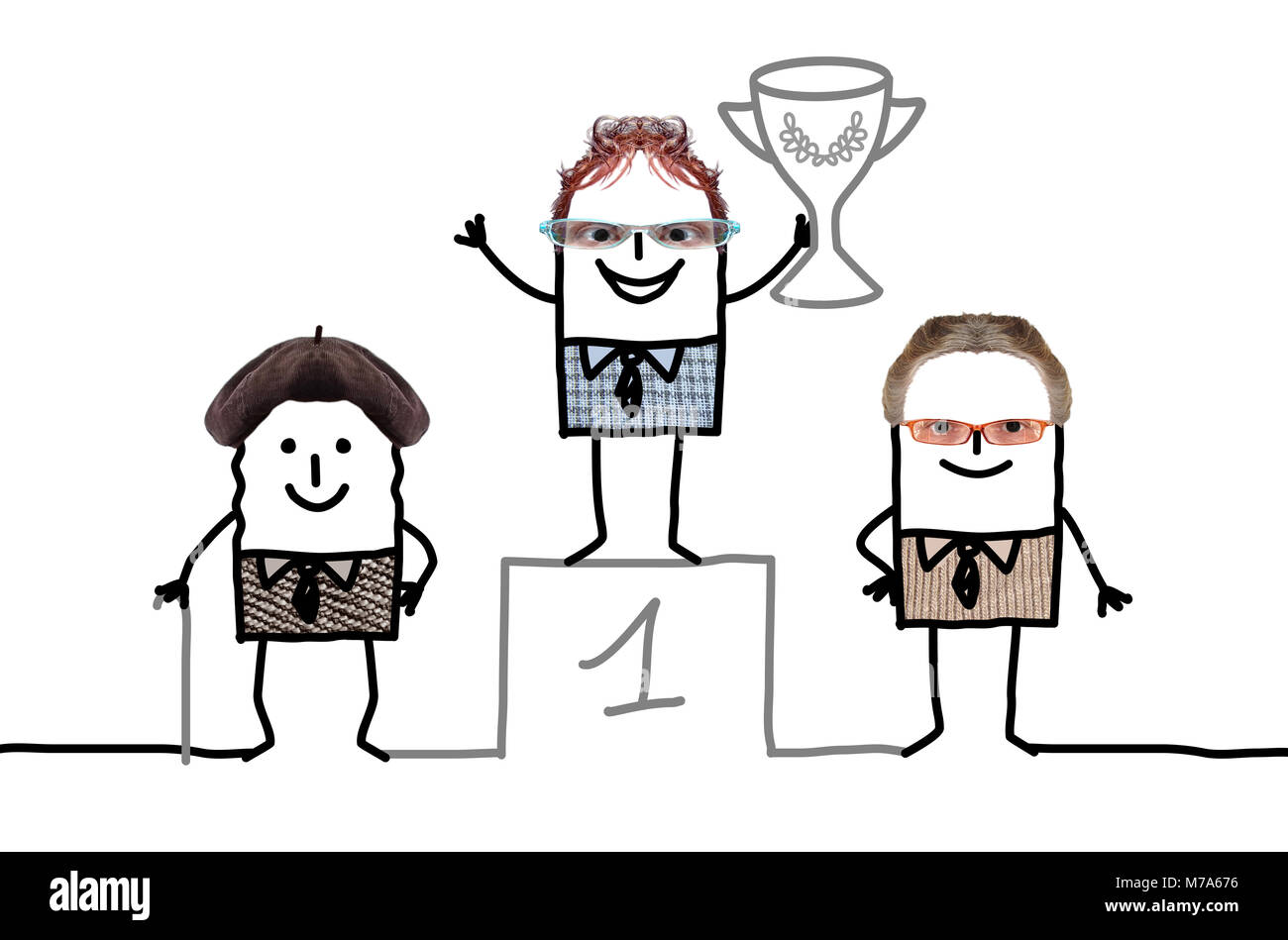 Cartoon beste Grand Vater auf dem Podium mit Schale Stockfoto