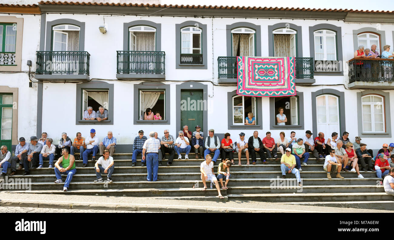 Stierkampf Tag (tourada à Corda). Angra do Delgada, einem UNESCO-Weltkulturerbe. Auf der Insel Terceira, Azoren. Portugal Stockfoto